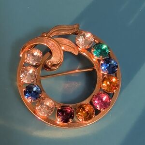 Vintage Van Dell Multicolor Austrian Crystal 12k Gold Filled Brooch